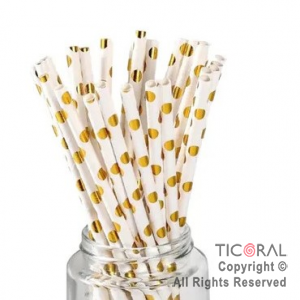 SORBETE POLIPAPEL METALIZADOS BLANCO LUNARES ORO X 25